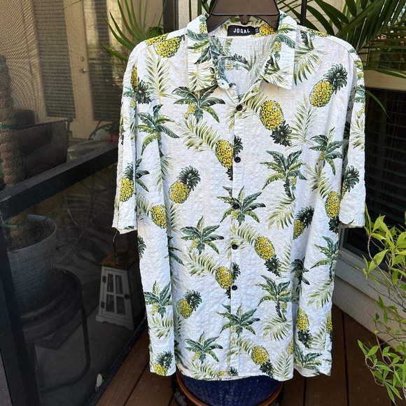 JOGAL Men's Pineapple Print Camp Shirt - XXL - Picture 7 of 7